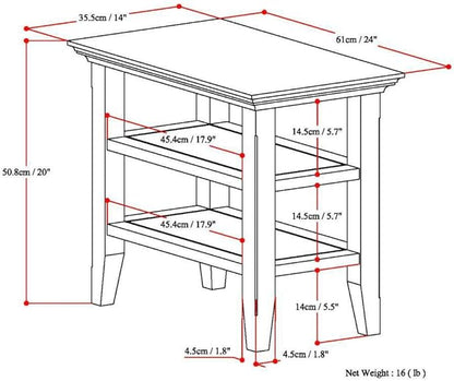 SIMPLIHOME Acadian 14-inch Wide Solid Wood Narrow End Table in Light Golden Brown, Transitional-Style Side Table for Living Room, Bedroom, or Family Room with 2 Open Shelves