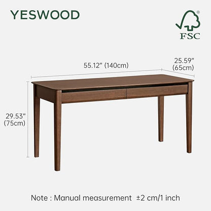 YESWOOD Vintage Solid Wood Computer Desk, Office Desk with Storage Drawers, Writing Desk for Home Office, Study 55.11" W