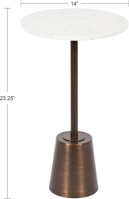 Kate and Laurel Tira Round Side Table, 14 x 14 x 24, White and Bronze, Decorative Pedestal Style End Table for Use as a Bedroom Nightstand or Living Room Accent