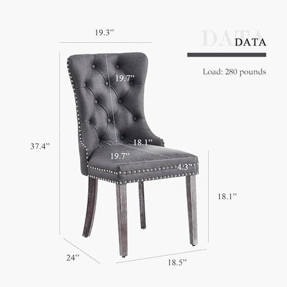 Leather Dining Chair Set of 4, Dining Room Chairs with Nailhead Ring Pull Trim, Upholstered Dining Chairs with Solid Wood Legs for Kitchen Dining Room (Grey)