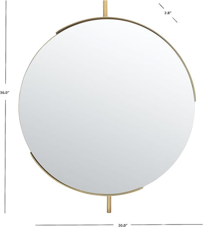 Safavieh Home Collection Orford Brass 30-inch Round Decorative Accent Wall Mirror for Bedroom Living Room Bathroom Entryway