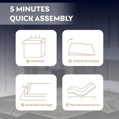 Queen Adjustable Bed Base Frame with Wireless Remote + 14 Inch Queen Gel Memory Foam Mattress Bed in a Box, Head and Foot Incline, Zero Gravity, Fiberglass Free, 80" × 60"