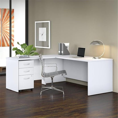 Pemberly Row 72W L Shaped Desk with Drawers in White - Engineered Wood