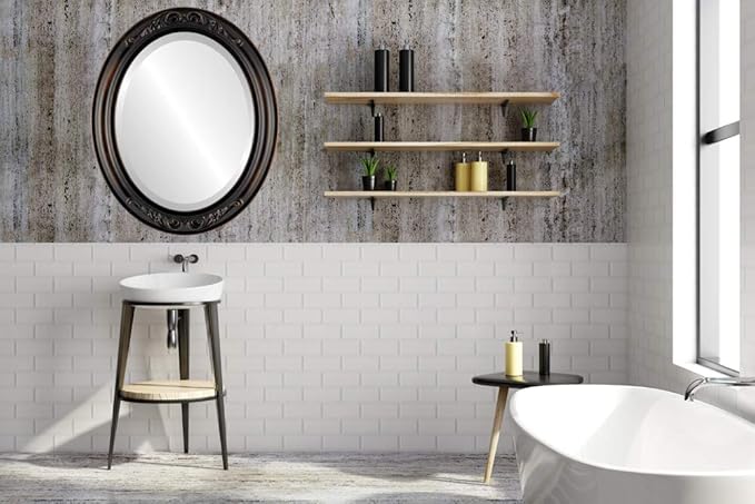OVALCREST Oval Beveled Wall Mirror for Home Decor - Florence Style - Rubbed Bronze - 20" x 16"