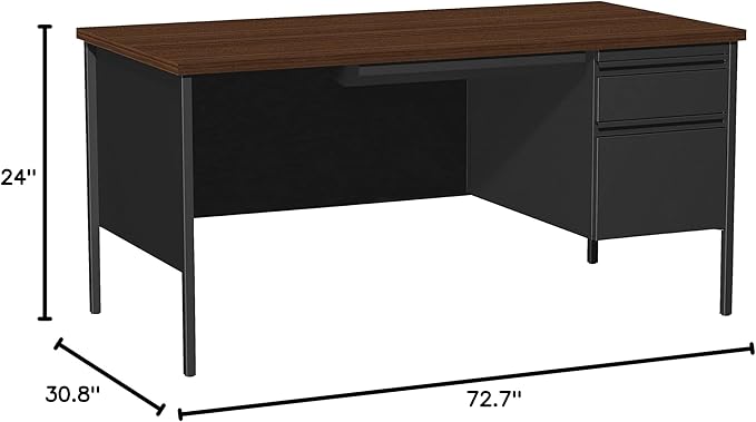 Lorell Single Right Pedestal Desk, 66 by 30 by 29-1/2-Inch, Black Walnut