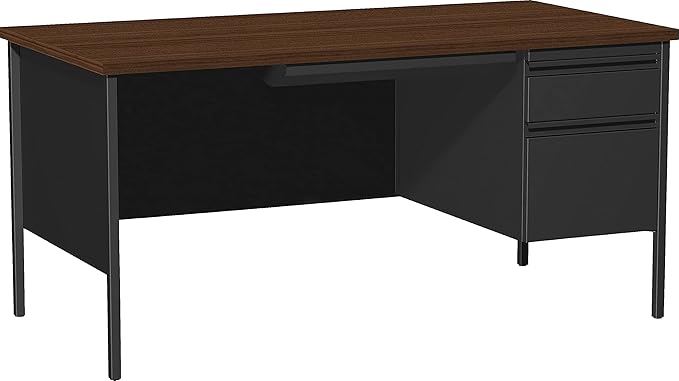 Lorell Single Right Pedestal Desk, 66 by 30 by 29-1/2-Inch, Black Walnut