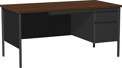Lorell Single Right Pedestal Desk, 66 by 30 by 29-1/2-Inch, Black Walnut