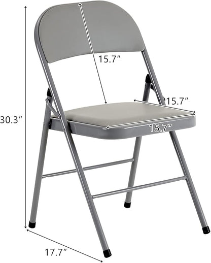 4PCS Elegant Folding Metal Chairs with Padded Seats,Potable Iron & PVC Durable Chairs for Convention & Exhibition Easy to take fit for Any Occasions 330lbs Capacity (Grey, 4 PCS)