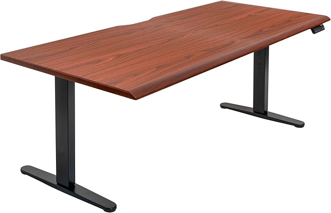 Mount-It! 72" Premium Woodgrain Electric Standing Desk – Hazelnut Adjustable Height Executive Sit Stand Desk with Memory Settings, Black Frame, Ergonomic Edge, One-Piece Desktop