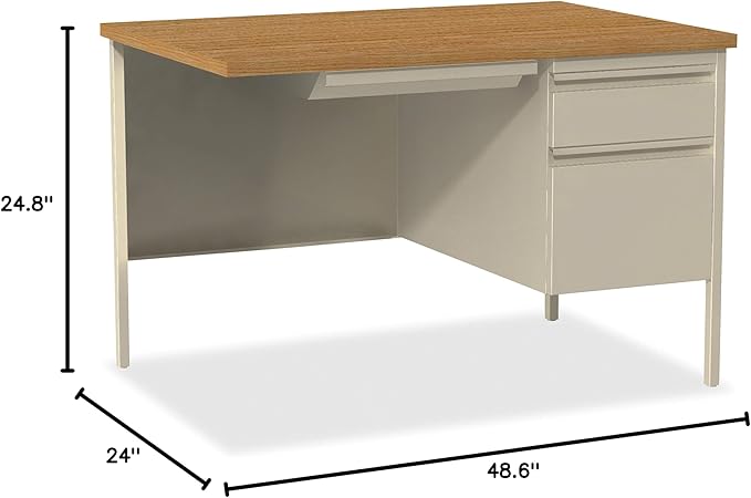 Lorell Single Right Pedestal Desk, 42 by 24 by 29-1/2-Inch, Putty Oak