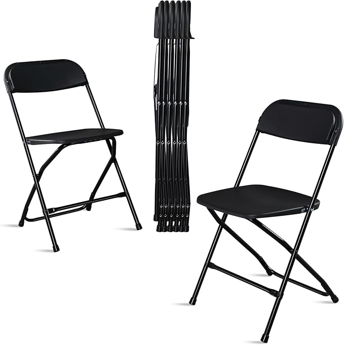 6 Pack Black Plastic Folding Chairs, Portable Party Chairs, Stackable Commercial Seats with Steel Frame for Home Office Wedding Party Indoor Outdoor Events Chairs, 350lbs Capacity