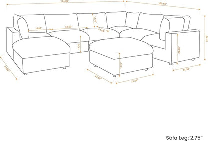 Modular Sectional Sofa with Ottoman,134inch U Shaped Convertible Cloud Couch,8 Seater Convertible V Shaped Living Room Sets,Cover Washable and Replaceable Couches for Living Room,Beige