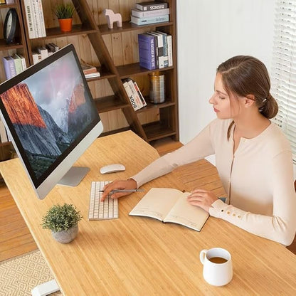 FLEXISPOT EN1 Bamboo Standing Desk, 48 x 24 Inches One-Piece Electric Height Adjustable Desk for Home Office (Black Frame + Bamboo Curved Desktop, 2 Packages)