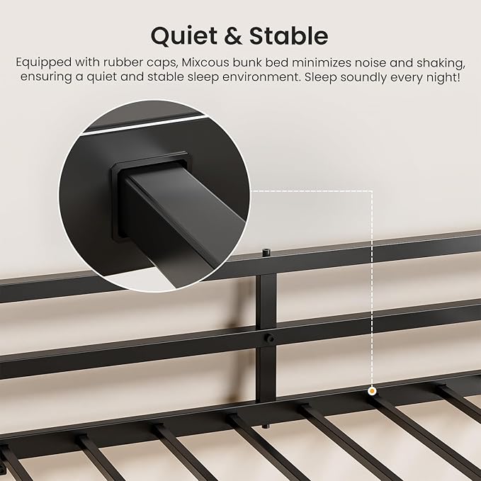 Metal Triple Bunk Bed, Twin Over Twin Over Twin Heavy Duty Bunkbeds, Full-Length Guardrail Family-Friendly for All Ages, Bedroom, No Box Spring Needed, Easy Assembly, Black