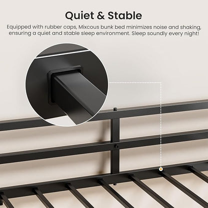 Metal Triple Bunk Bed, Twin Over Twin Over Twin Heavy Duty Bunkbeds, Full-Length Guardrail Family-Friendly for All Ages, Bedroom, No Box Spring Needed, Easy Assembly, Black