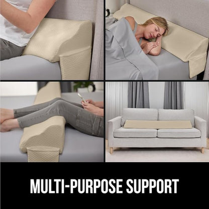 GORILLA GRIP Patent Pending Queen Bed Wedge Pillow Headboard Gap Filler, US Designed, Comfortable Supportive High Density Foam Pillows, Stay in Place Gripping Dots, Wedges Between Mattress, Cream