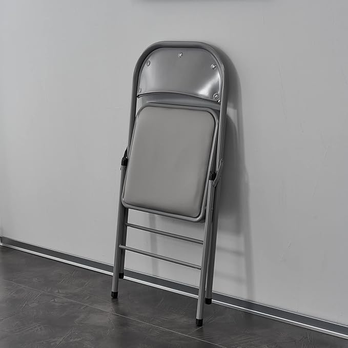 8 Pack Grey Folding Chairs with Padded Seats, Portable Stackable Foldable Chairs for Indoor and Outdoor, Commercial Seat with Metal Frame for Events Office Wedding Party, 330lbs Capacity