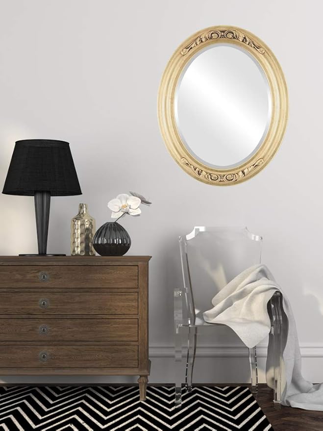 OVALCREST Oval Beveled Wall Mirror for Home Decor - Florence Style - Gold Leaf - 32" x 26"