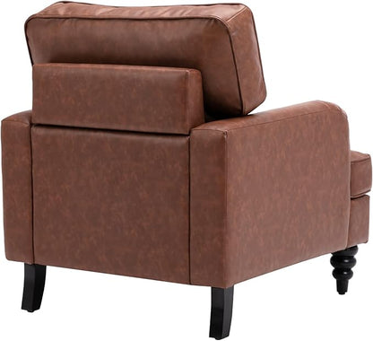 PU Leather Upholstered Accent Chairs Set of 2 Modern Single Sofa Chair with Thick Removable Back Cushion and Black Printed Legs Armchairs for Living Room/Bedroom/Reading Room, Brown