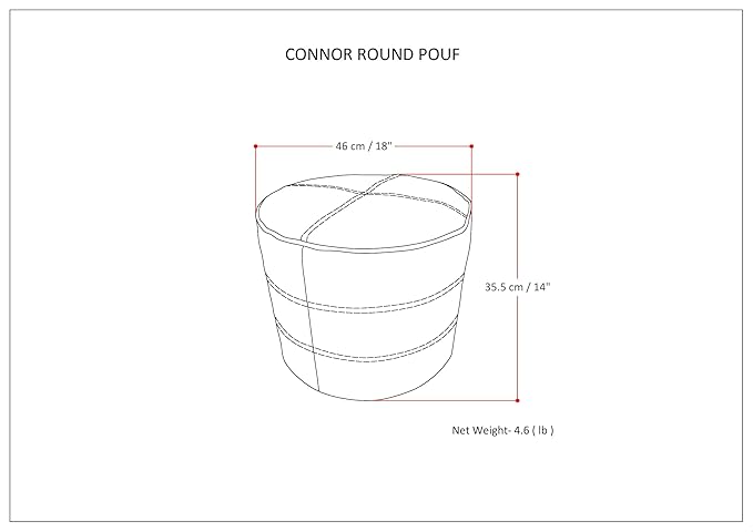 SIMPLIHOME Connor Round Pouf - 18 inch Wide Upholstered Genuine Leather Ottoman in Distressed Brown, Boho Footstool or Extra Seating for Living Room or Bedroom with Polystyrene Filling, Assembled