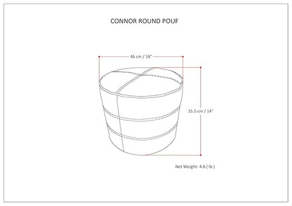 SIMPLIHOME Connor Round Pouf - 18 inch Wide Upholstered Genuine Leather Ottoman in Distressed Brown, Boho Footstool or Extra Seating for Living Room or Bedroom with Polystyrene Filling, Assembled