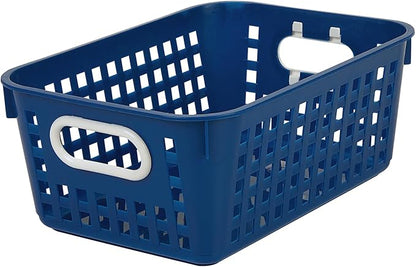Really Good Stuff Medium Plastic Book Baskets, 11" by 7?" by 4?" - 6 Pack, Navy | Versatile Storage Solution for Classroom, Home and Office l Toy Storage, Multi-Purpose Organizer Basket
