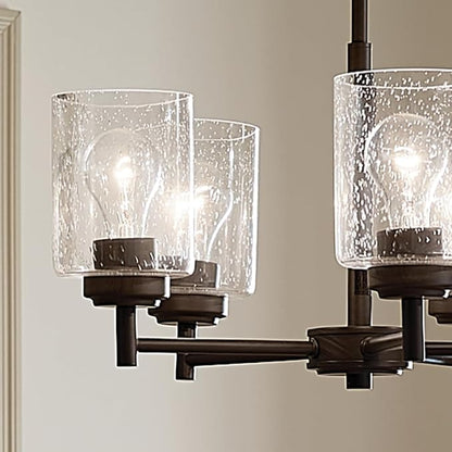 Kichler Winslow 19.75" Chandelier in Olde Bronze®, 5-Light Chandelier for Dining Room, Living Room, or Bedroom, Clear Seeded Glass, (19.75" W x 16" H), 44030OZ