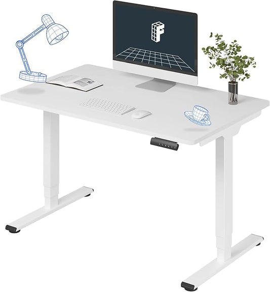 FLEXISPOT E6 3 Stages Dual Motor Electric Standing Desk 48x30 Inch Whole-Piece Board Height Adjustable Electric Sit Stand Desk(White Frame + White Desktop, 2 Packages)