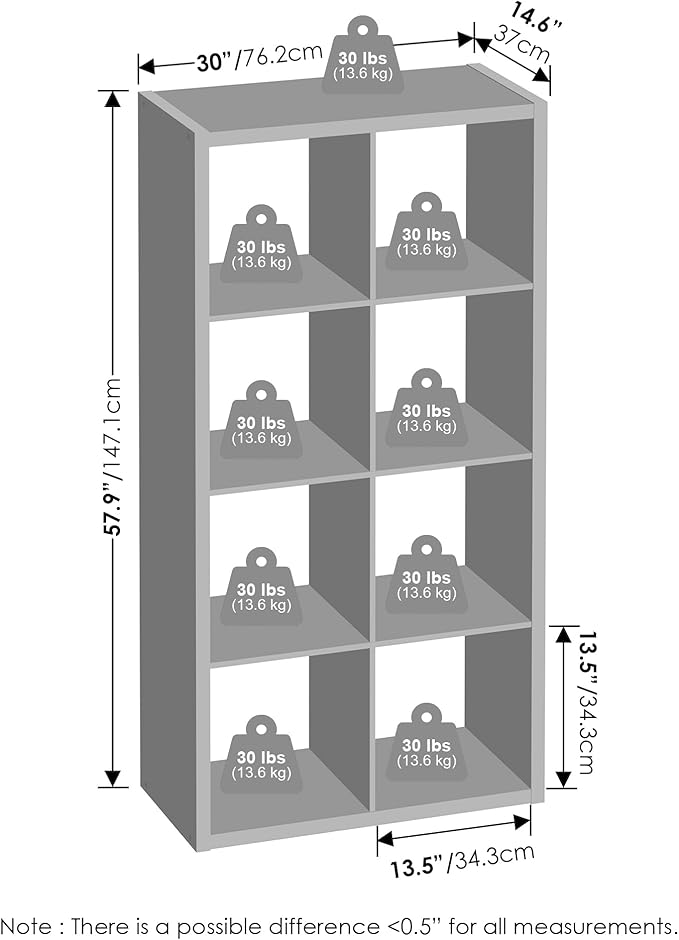 Furinno Cubic Closet Organizers and Storage, 8-Cube Closet Organizer, Open Shelf Closet Storage, Extra Thick Frame for Wardrobe, Bedroom, Living Room, Light Grey