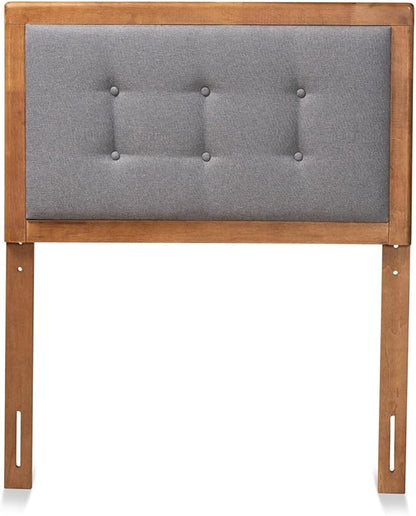 Mid-Century Marvel Fabric Upholstered Walnut Brown Finished Wood Headboard, Wall Mount Headboard Twin/Dark Gray