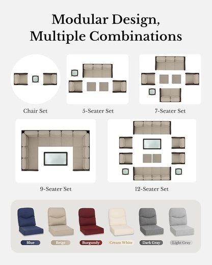 HILLGA Luxury Patio Furniture Set with 6-inch Thick Cushion, Outdoor High Back Swivel Rocker Patio Chairs, 3PCS Wicker Conversation Set for Deck Yard and Poolside, Blue (V2)