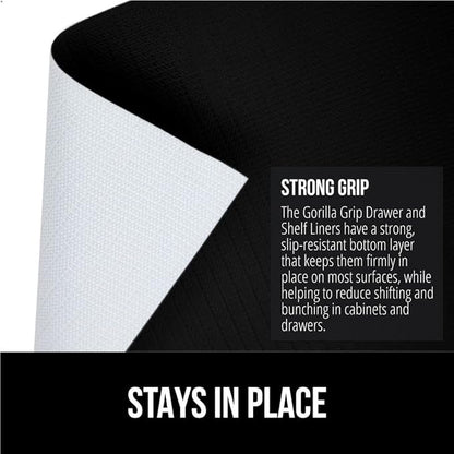 GORILLA GRIP Slip Resistant Drawer and Shelf Liner 2 Pack, Non Adhesive Water Resistant, Easy Clean and Trim, Smooth Surface Liners for Kitchen Cabinet, Shelves, Drawers Pantry, 17.5 IN x 20 FT, Black