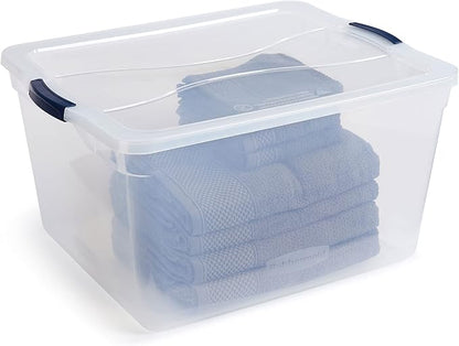 Rubbermaid Cleverstore 74 Quart Latching Plastic Storage Tote Container Box Bin with Lid for Home or Office Organization, Clear (8 Pack)