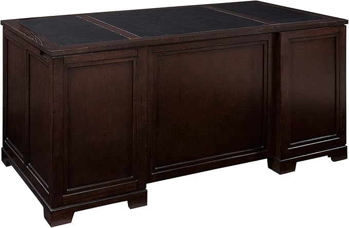Hekman Furniture Mocha Junior Executive Desk - Brown Wooden Finish Three Leather Inlays Multiple Storage Drawers Pull-Out Writing Surface & Wire Management Best for Home & Office Décor
