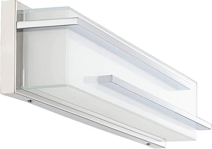 Possini Euro Design Jada Modern Wall Mount Light LED Chrome Silver Hardwired 26 1/4" Wide Light Bar Fixture Rectangular White Glass Shade for Bathroom Vanity Mirror House Home Room Decor