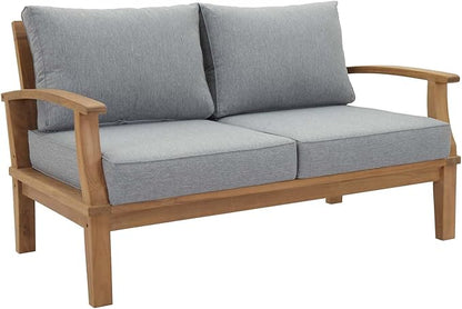 Modway EEI-1144-NAT-GRY-SET Marina Premium Grade A Teak Wood Outdoor Patio Loveseat, Natural Gray