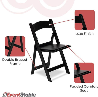 EventStable Titan PRO Resin Folding Chair - Black Indoor/Outdoor Lightweight Foldable Chair - Vinyl Padded Folding Chair for Weddings Parties Events - 4 Pack