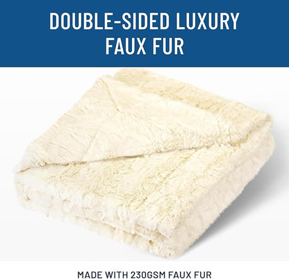 Everlasting Comfort Soft & Comfortable Ivory Faux Fur Throw Blanket for Couch - (50"x65") Minky & Fluffy Fall Blankets & Throws, Plush Fuzzy Cover for Bed, Sofa & Living Room - Cozy Home Decor