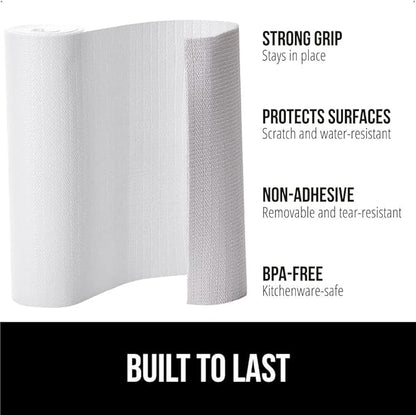 GORILLA GRIP Slip Resistant Drawer and Shelf Liner 2 Pack, Non Adhesive Water Resistant, Easy Clean and Trim, Smooth Surface Liners for Kitchen Cabinet, Shelves, Drawers, Pantry, 12 in x 20 FT, White