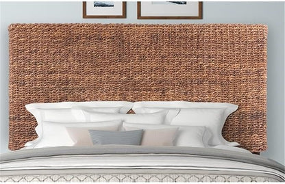MAKLAINE 62.5" Banana Leaf Panel Headboard in Honey/Dark Brown