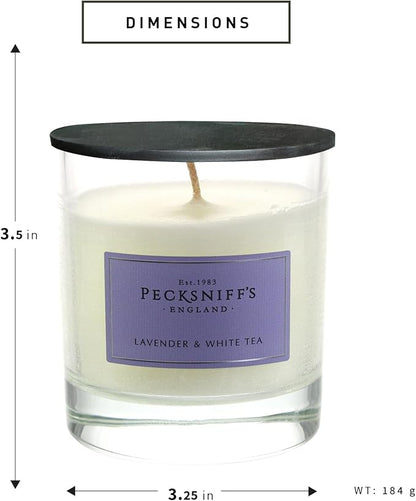 Pecksniffs Lavender & White Tea Scented Candle | Elegant Glass Vessel | Scented Candles for Home | 1 Wick, 184g/6.49oz