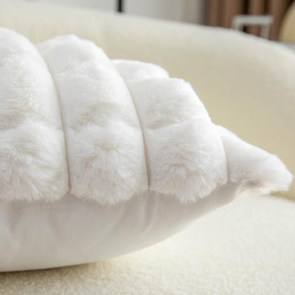 Neelvin Cream White Faux Fur Cozy Soft Plaid Decorative Throw Pillow Covers 24x24 inch Set of 2,Velvet Pillowcase Cushion Case for Sofa Couch