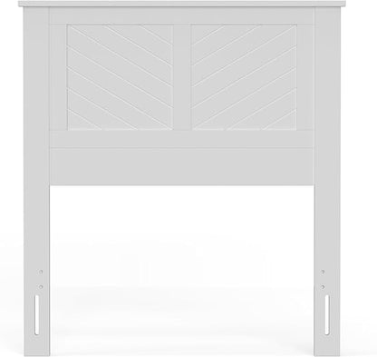 Serene Poplar Wood Twin Size Headboard in White, Modern Farmhouse Panel with Chevron Scoring, Casual Coastal Style, Easy Assembly, Quality Materials