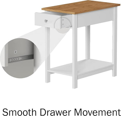Side Table Set - Small Nightstand Set of 2 with Drawer and Open Storage Shelf - Traditional Style Bedroom or Living Room Furniture - Use as Bedside Tables or End Tables by Lavish Home (White)