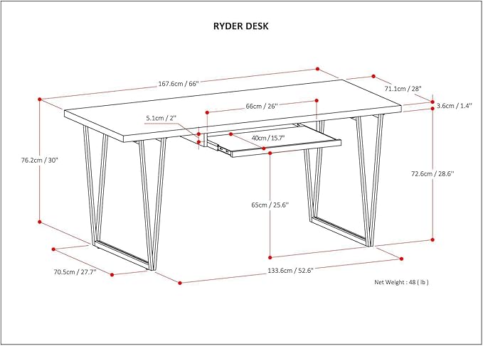SIMPLIHOME Ryder SOLID WOOD Modern Industrial 66 inch Wide Writing Office Desk in Natural Aged Brown for the Office Desk, Writing Table, Workstation and Study Table