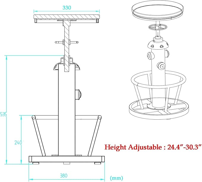 Topower 3 Piece Pub Bar Set Retro Round Bar Table and Stools for 2 Height Adjustable Pub Desk and Stools Match Bar Height and Counter Barstool Antique Blue(1 Table + 2 Chairs)