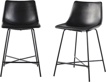 Walker Edison Xuma Modern Faux Leather Armless Low Back Counter Stool, Set of 2, Black