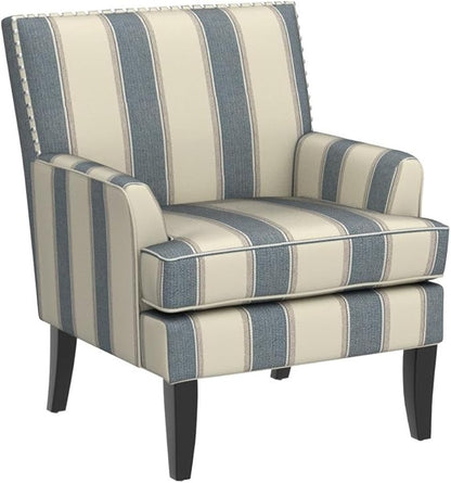 HULALA HOME Modern Accent Chairs Set of 2, Farmhouse High Back Striped Chairs with Wooden Legs & Nail Head Trim, Comfy Upholstered Armchairs for Living Room/Bedroom (Stripe Blue)