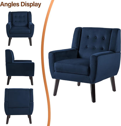 Lumibee Accent Chairs Set of 2, Velevet Fabric Armchairs for Living Room, Comfy Upholstered Arm Chairs Tufted for Indoor Bedroom Office Room (Royal Blue Velvet)
