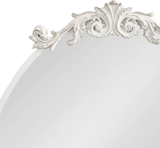 Kate and Laurel Arendahl Traditional Vertical Oval Wall Mirror, 24 x 36, Antique White, Vintage Glam Baroque-Inspired Round Bathroom Vanity Mirror with Ornate Crown